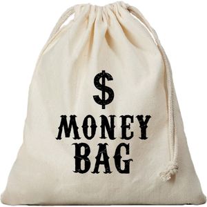 Canvas geldzak Moneybag met dollar teken wit 25 x 30 cm verkleedaccessoires - Verkleedtassen