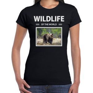 Beer t-shirt met dieren foto wildlife of the world zwart voor dames - T-shirts