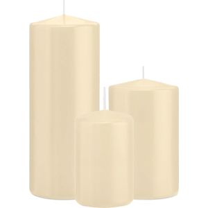 Trend Candles - Stompkaarsen set 3x stuks creme wit 12-15-20 cm