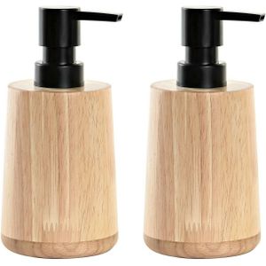 Items Zeeppompje/dispenser - 2x stuks - bruin - bamboe hout - 8x16 cm