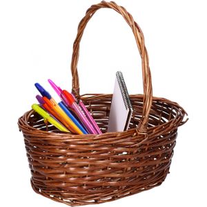 CM Cadeaumand met hengsel - bruin - riet - 25 x 18 x 11 cm - geschenkmand - rieten mand