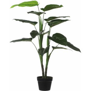 Grote groene Philodendron kunstplant 100 cm in zwarte pot - Kunstplanten
