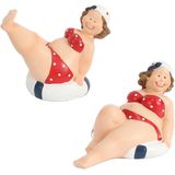 Woonkamer decoratie beeldjes set van 2 dikke dames - rood badpak - 10 cm