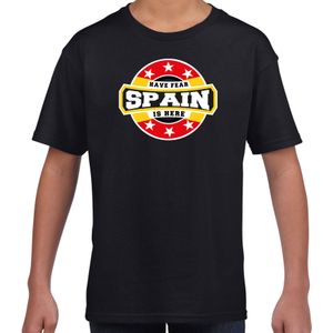 Have fear Spain is here / Spanje supporters t-shirt zwart voor kids - Feestshirts