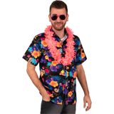 Hawaii shirt/blouse - Verkleedkleding - Heren - Tropische bloemen - zwart - Carnavalsblouses