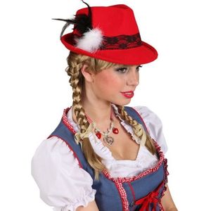 Rood Tiroler oktoberfest dames hoedje met kant - Verkleedhoofddeksels