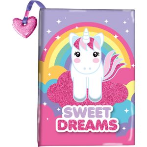 Roze/paars dagboek Sweet Dreams unicorn/eenhoorn met glitter - Dagboeken