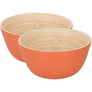 2x stuks bamboe snack schaaltje oranje 10 cm - Snack en tapasschalen