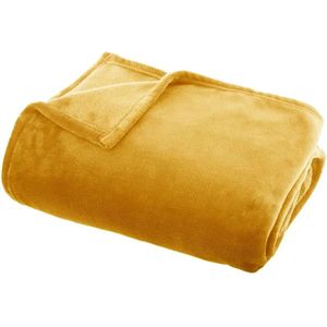 Fleece deken/fleeceplaid oker geel 130 x 180 cm polyester - Plaids