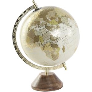 Wereldbol/globe op voet - kunststof - beige/goud - home decoratie artikel - D20 x H30 cm - Wereldbollen
