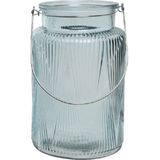 2x stuks windlicht/kaarshouder van glas ijsblauw 22 cm - Windlichten