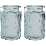 2x stuks windlicht/kaarshouder van glas ijsblauw 22 cm - Windlichten