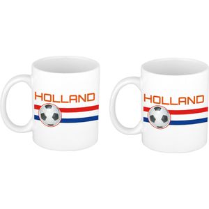 4x stuks Holland vlag met voetbal mok/ beker wit 300 ml