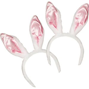 4x stuks verkleed Diadeem wit met roze konijnen/hazen oren - Verkleedhoofddeksels
