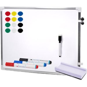 Magnetisch whiteboard/memobord - 50 x 70 cm - met gekleurde stiften - 15x magneten - en een wisser - Whiteboards