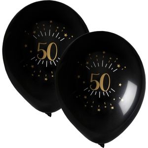 Verjaardag leeftijd ballonnen 50 jaar - 16x - zwart/goud - 23 cm - Abraham/Sarah feestartikelen - Ballonnen