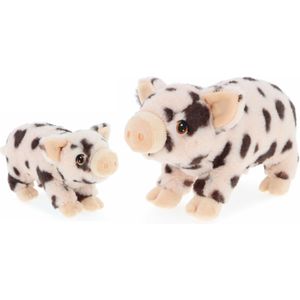 Keel Toys pluche varkens knuffeldieren - gevlekt roze - staand - 18 en 28 cm - Knuffel boederijdieren