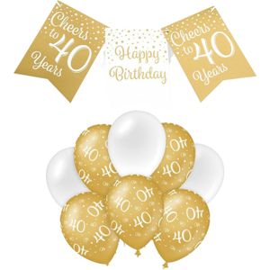 Paperdreams Luxe 40 jaar feestversiering set - Ballonnen &amp; vlaggenlijnen - wit/goud - Feestpakketten