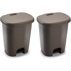 Set van 2x stuks afvalemmers/vuilnisemmers/pedaalemmers 27 liter in het taupe met deksel en pedaal - Pedaalemmers