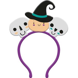 Halloween thema verkleed diadeem heks - one size - paars/zwart - kinderen - Verkleedhoofddeksels