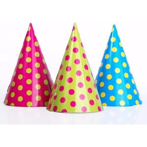 Kinderverjaardag punthoedjes met gekleurde stippen 60 stuks - Verkleedhoofddeksels