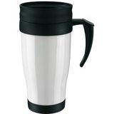 6x Thermosbeker/warmhoudbeker wit/zwart 400 ml - Thermo koffie/thee bekers dubbelwandig met schroefdop