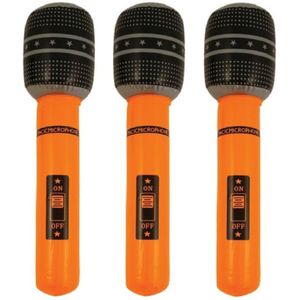 Set van 3x stuks neon oranje opblaasbare microfoon 40 cm - Opblaasfiguren