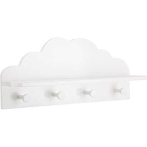 Kapstok kinderkamer - witte wolk - 4 haken en plank - MDF - 48 x 12 x 22 cm - Kapstokken