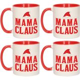 Set van 4x stuks mama Claus koffiemokken / theebekers rood kerst cadeau mama 300 ml - Bekers