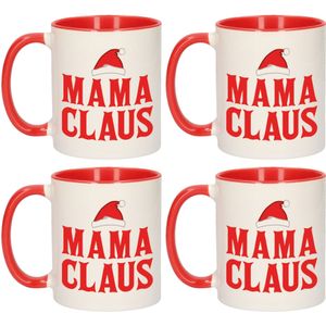 Set van 4x stuks mama Claus koffiemokken / theebekers rood kerst cadeau mama 300 ml - Bekers