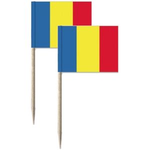 100x Cocktailprikkers RoemeniÃ« 8 cm vlaggetje landen decoratie - Cocktailprikkers