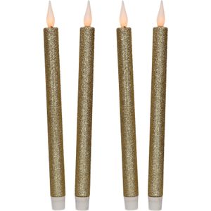 Kaarsen set van 4x stuks Led dinerkaarsen goud glitter 28 cm - LED kaarsen