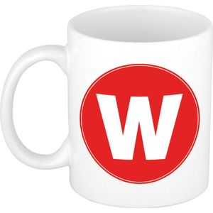 Mok / beker met de letter W rode bedrukking voor het maken van een naam / woord - koffiebeker / koffiemok - namen beker