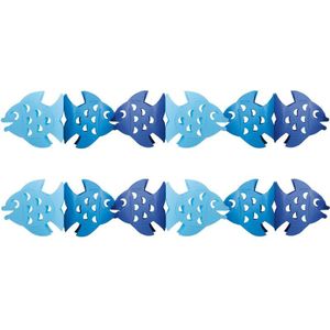 Set van 2x stuks papieren thema feest slingers met blauwe vissen 3 meter - Feestslingers