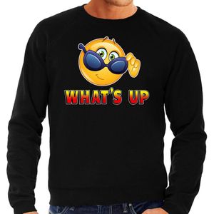 Funny emoticon sweater Whats up zwart heren - Feesttruien