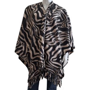Luxe omslagdoek/poncho - zebra print - 180 x 140 cm - fleece - Dameskleding accessoires - Poncho's