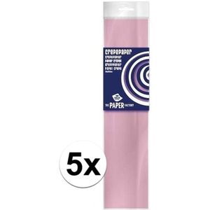5x Knutsel crepe vouw papier licht roze 250 x 50 cm - Crepepapier