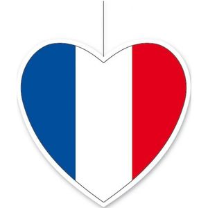 Frankrijk vlag hangdecoratie hart 28 cm - Feestdecoratievoorwerp