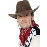 Cowboy hoed bruin met revolver/pistool in holster voor volwassenen - Verkleedhoofddeksels