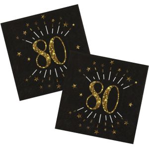 Verjaardag feest servetten leeftijd - 20x - 80 jaar - goud - 33 x 33 cm - Feestservetten