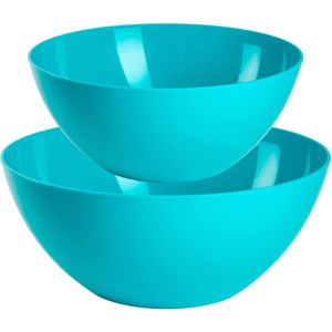 Plasticforte voedsel serveer schalen set - 2x stuks - blauw - kunststof - Dia 23 en 26 cm