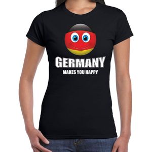 Germany makes you happy landen t-shirt Duitsland zwart voor dames met emoticon - Feestshirts