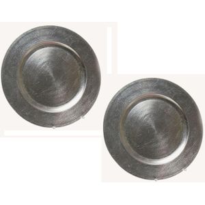 Set van 4x stuks ronde diner onderborden zilver van kunststof 33 cm - Onderborden