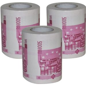 3x Rollen 500 euro toiletpapier - Fopartikelen