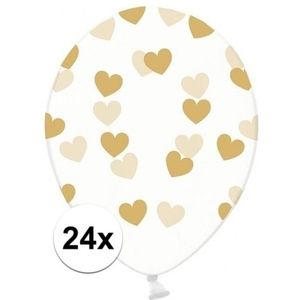 24x Bruiloft/trouwerij ballonnen gouden hartjes - Ballonnen