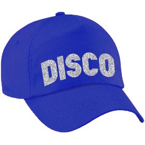 Disco verkleed pet/cap voor volwassenen - zilver glitter - unisex - blauw - Verkleedhoofddeksels