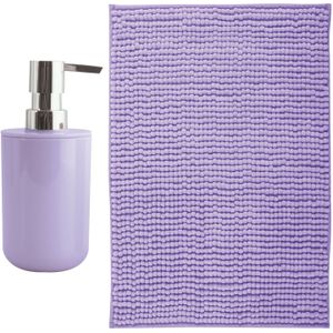 MSV badkamer droogloop mat - Milano - 40 x 60 cm - met bijpassende kleur zeeppompje - lila paars