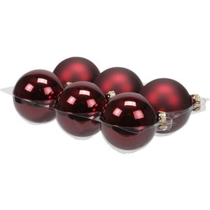 Kerstballen - 6x st - donkerrood - 8 cm - glas - mat/glans - kerstversiering - Kerstbal