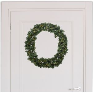 Kerstkrans/deurkrans met warm witte kerstverlichting D50 cm - Kerstkransen