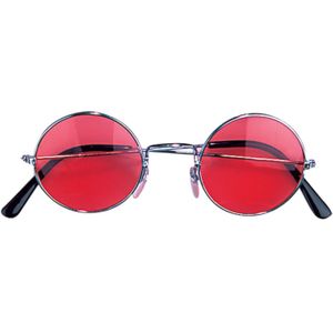 Hippie Flower Power Sixties ronde glazen zonnebril rood - Verkleedbrillen